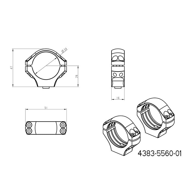 34mm Montageringe für Zielfernrohre | kurze Picatinny QD Ergo-Basis