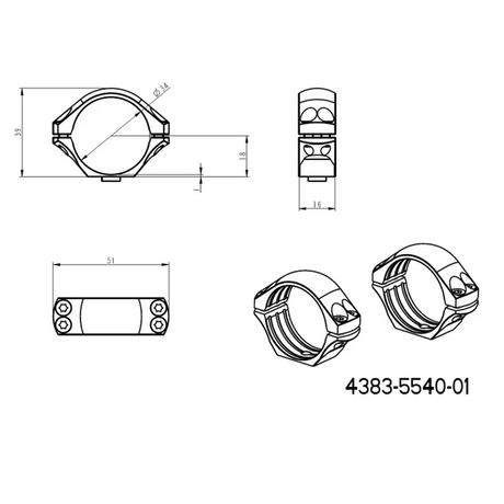 34mm Montageringe für Zielfernrohre | lange Picatinny QD Tactical Basis 