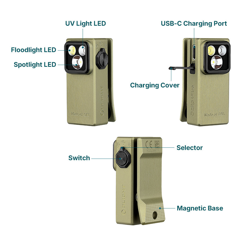 Olight Oclip Ultra | 3-in-1 Clip-on EDC-Lampe | 530 lm - Olive Green
