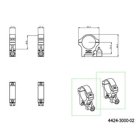 30 mm Montageringe für Zielfernrohre | Picatinny-Basis mit Hebel 
